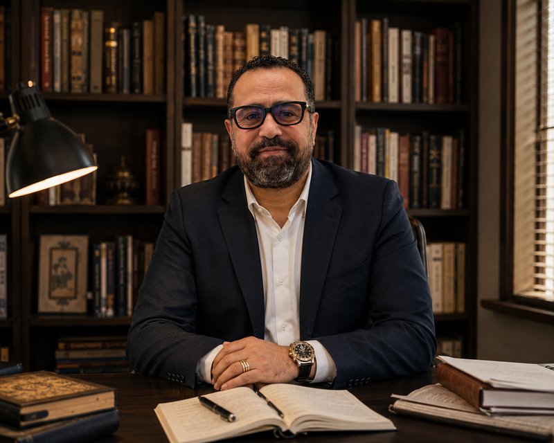Dr. Samir Alghool in his personal library